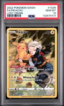 2022 POKEMON SWORD & SHIELD LOST ORIGIN #TG05 FULL ART/PIKACHU PSA 10 - Image 1