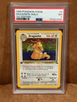 1999 POKEMON FOSSIL 1ST EDITION #4 DRAGONITE - HOLO PSA 7 - Image 1