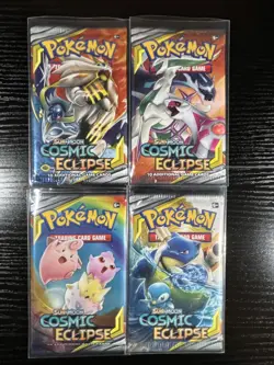 Pokemon Sun & Moon: Cosmic Eclipse Booster Pack Art Set (4 Packs) SEALED 250001 - Image 1