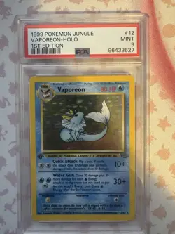1999 POKEMON JUNGLE 1ST ED #28 VAPOREON PSA 9 MINT - Image 1