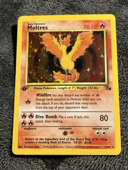 Moltres 12/62 Fossil Holo 1st Edition Very Nice Card Nm/LP++ - Image 1