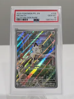 2025 POKEMON PFL EN-PHANTASMAL FLAMES ILLUSTRATION RARE #106 MEOWTH PSA 10 - Image 1