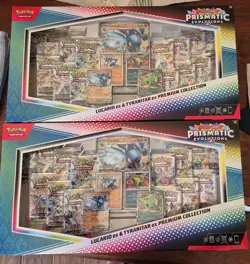 Pokemon Prismatic Evolutions Lucario & Tyranitar ex Premium Collection LOT OF 2 - Image 1