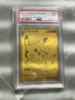 Pokemon Pikachu v Gold 25th Celebrations Premium Collection SWSH145 PSA 9 - Image 1