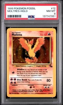 1999 Pokemon Fossil Moltres 12 PSA 8 NEAR MINT-MINT - Image 1