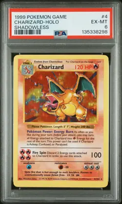 1999 POKEMON GAME SHADOWLESS #4 CHARIZARD-HOLO PSA 6 - Image 1