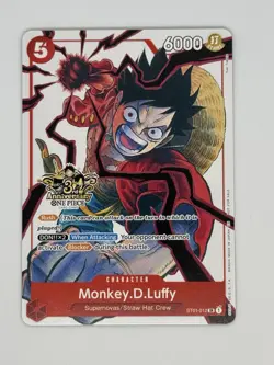 Monkey D. Luffy RARE 3RD ANNIVERSARY PROMO ALT ART ST01-012 ONE PIECE NON-FOIL - Image 3