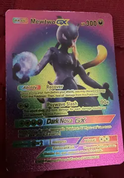 Mewtwo GX HP300 Pokemon Rainbow Metal Card-Collectible Gift Fan art Display - Image 1