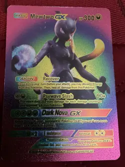 Mewtwo GX HP300 Pokemon Rainbow Metal Card-Collectible Gift Fan art Display - Image 3
