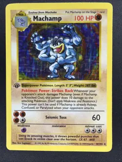 Machamp 8/102 Base Set (Shadowless) 1st Edition Holo Rare Pokemon Card MP/LP - Image 1