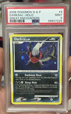 2008 Darkrai - 4/106 SWIRL Pokemon Card Great Encounters RARE Holo Mint PSA 9 - Image 1