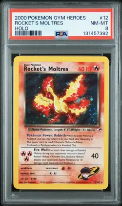 2000 POKEMON GYM HEROES HOLO #12 ROCKET'S MOLTRES PSA 8 - Image 1
