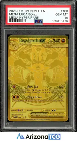 Pokemon 2025 Mega Lucario ex 188 Gold Hyper Rare Mega Evolution GEM MINT PSA 10 - Image 1