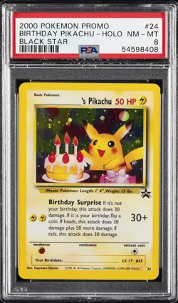 2000 POKEMON PROMO BLACK STAR #24 BIRTHDAY PIKACHU-HOLO PSA 8 - Image 1