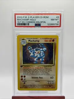 Pokemon Machamp Base Set 1st Edition 2-Player CD-Rom Cosmos Holo Rare #8 PSA 9 - Image 1