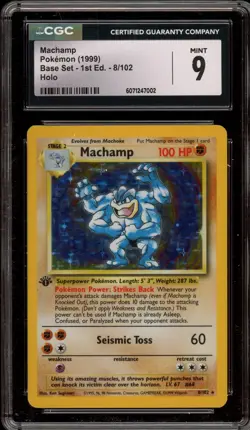 Pokemon Machamp Base Set 1st Edition Holo Rare #8 CGC 9 Mint - Image 1