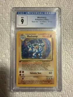CGC 9 MINT Machamp 1999 Base Set 1st Edition 8/102 Cosmos Holo Pokemon - Image 1