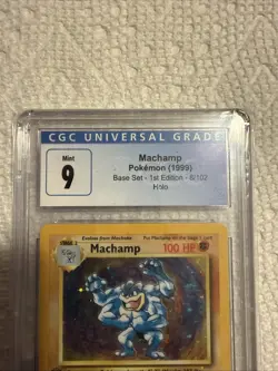 CGC 9 MINT Machamp 1999 Base Set 1st Edition 8/102 Cosmos Holo Pokemon - Image 2