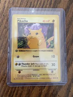 PIKACHU 1ST EDITION SHADOWLESS YELLOW CHEEKS 1999 POKEMON #58/102 TCG Card - Image 1