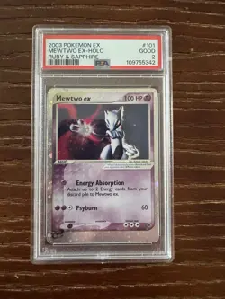 Mewtwo EX Ruby & Sapphire 2003 Holo Rare Pokemon #101 PSA 2 - Image 1