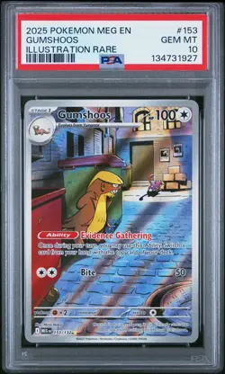 2025 Pokemon Meg EN-Mega Evolution Gumshoos Illustration Rare PSA 10 #153 Trump - Image 1