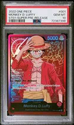 MONKEY D. LUFFY SUPER PRE RELEASE LEADER PSA 10 ONE PIECE ST01-001 ENGLISH - Image 1
