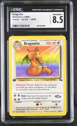 CGC 8.5 Dragonite 1999 Fossil 1st Edition 19/62 Pokemon Card - Image 1