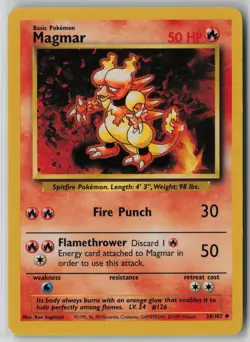 Magmar 36/102 Pokemon Base Set Uncommon Moderately Played Card (MP) - Image 1