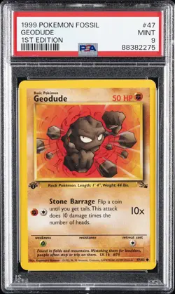1999 POKEMON FOSSIL 1ST ED #47 GEODUDE PSA 9 - Image 1