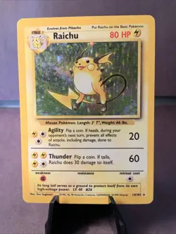 Pokemon TCG Raichu Base Set Unlimited Holo Rare #14/102 VTG WOTC 1999 MP/HP - Image 1