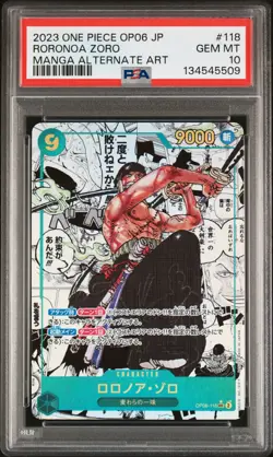 2023 ONE PIECE JPN OP06-WINGS OF THE CAPTAIN #118 RORONOA ZORO PSA 10 - Image 1