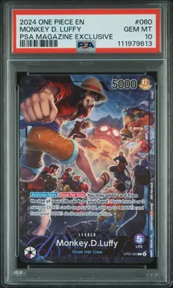 PSA 10 Monkey D Luffy OP05-060 L PSA Magazine Promo English One Piece Card - Image 1