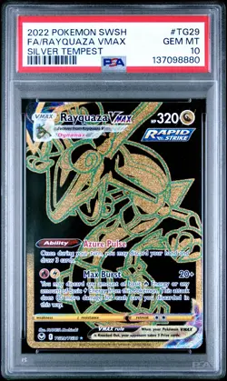 2022 POKEMON SWORD & SHIELD SILVER TEMPEST #TG29 FULL ART/RAYQUAZA VMAX PSA 10 - Image 1