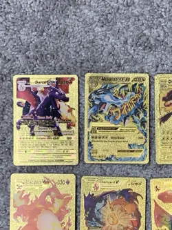 Set of 15 Charizard Evolution,V,EX,GX,VMax Gold Foil Fan Art Cards - Image 2