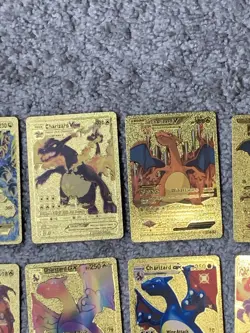 Set of 15 Charizard Evolution,V,EX,GX,VMax Gold Foil Fan Art Cards - Image 3
