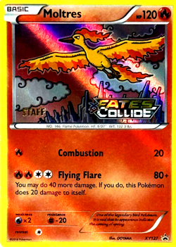 Pokemon XY Fates Collide MOLTRES "STAFF" Gold Foil Stamped Prerelease Promo Card - Image 2