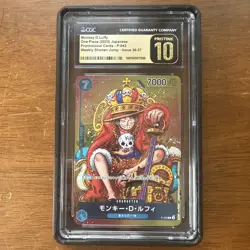 CGC PRISTINE 10 Monkey D Luffy P-043 One Piece Promotion Card Foil 2023 Weekly - Image 1