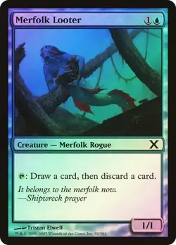 10th Edition MTG Foil Merfolk Looter Magic - Image 1