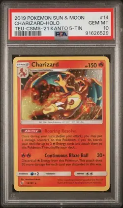PSA 10 Charizard 14/181 POKEMON 2019 SUN & MOON TEAM UP PROMO HOLO COMOS KANTO - Image 1