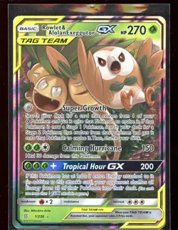 Rowlet & Alolan Exeggutor GX Tag Team NM 1/236 Sun Moon Unified Minds Pokemon - Image 1