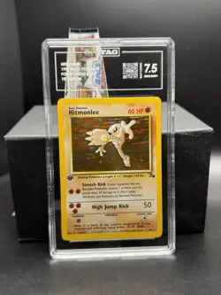 Pokemon TCG WOTC Fossil 1st Edition Hitmonlee 7/62 Holo Rare TAG 7.5 Graded NM+ - Image 1