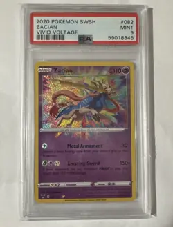 2020 Pokemon SwSH Vivid Voltage #082 Zacian Amazing Rare Holo PSA 9 Mint - Image 3