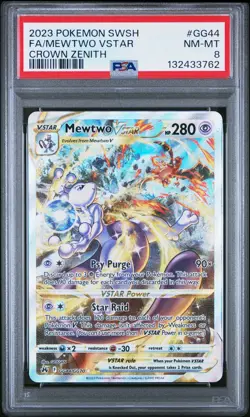 2023 POKEMON SWORD & SHIELD CROWN ZENITH #GG44 FULL ART/MEWTWO VSTAR PSA 8 - Image 1