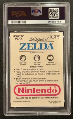 Legend of Zelda 1989 Topps Nintendo Scratch-Off PSA 10 GEM MINT Card Screen 2 - Image 2