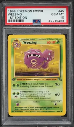 1999 Pokemon Card Fossil Set 1st Edition Weezing #45 PSA 10 45/62 Uncommon Eng - Image 1