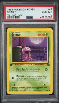 1999 Pokemon Card Fossil Set 1st Edition Grimer #48 PSA 10 48/62 English - Image 1