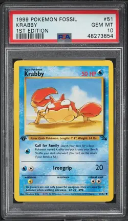 1999 Pokemon Card Fossil Set 1st Edition Krabby #51 PSA 10 51/62 English - Image 1