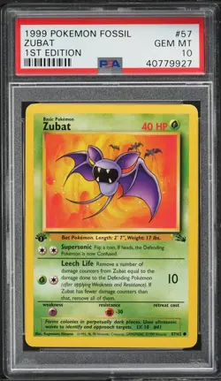 1999 Pokemon Card Fossil Set 1st Edition Zubat #57 PSA 10 57/62 English - Image 1