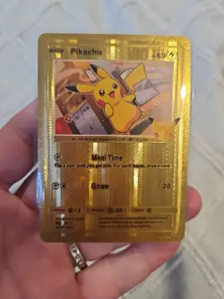 Pikachu Gold Foil Fan Art Vinyl Textured Collector Pokemon Card Meal Time Pikach - Image 1