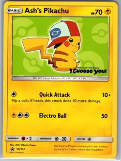 Ash's Pikachu SM112 Non Holo SM Promos - Pokemon Card - LP - Image 1